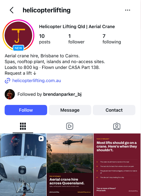 The @helicopterlifting Instagram profile and latest posts